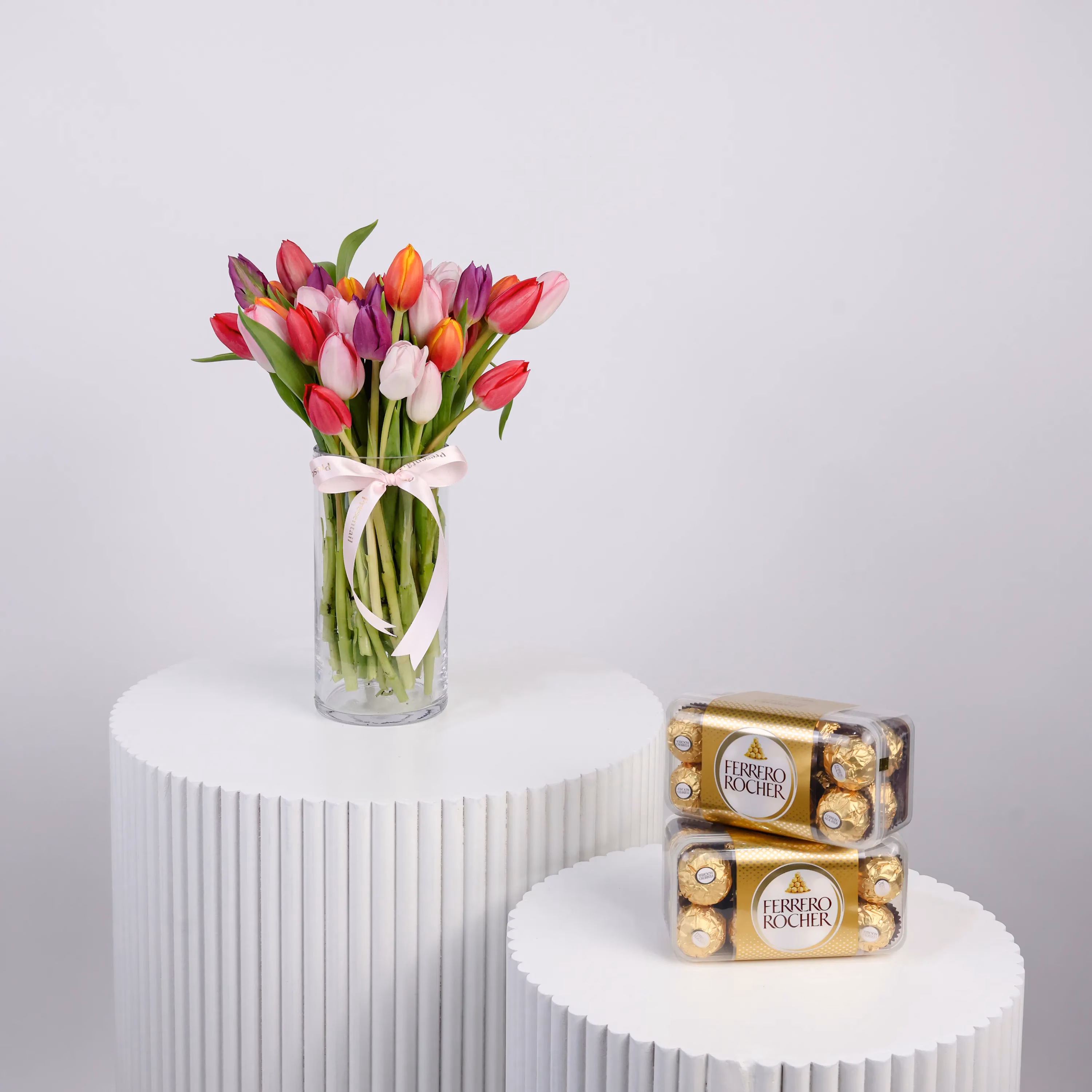 Mixed Tulip Vase & Ferrero Rocher Chocolate Bundle