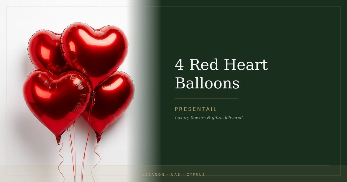 4 Red Heart Balloons