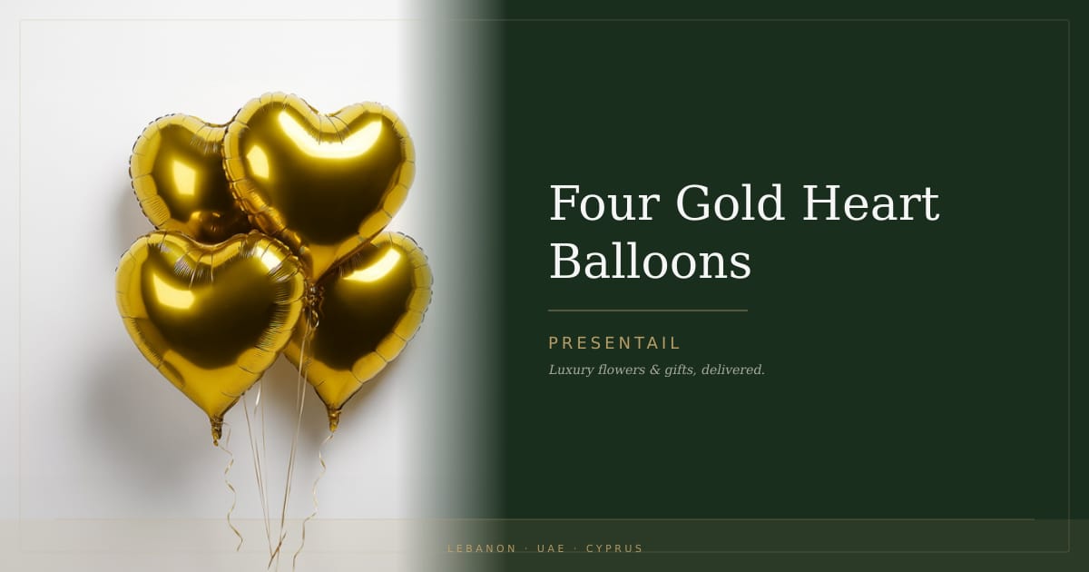 Four Gold Heart Balloons