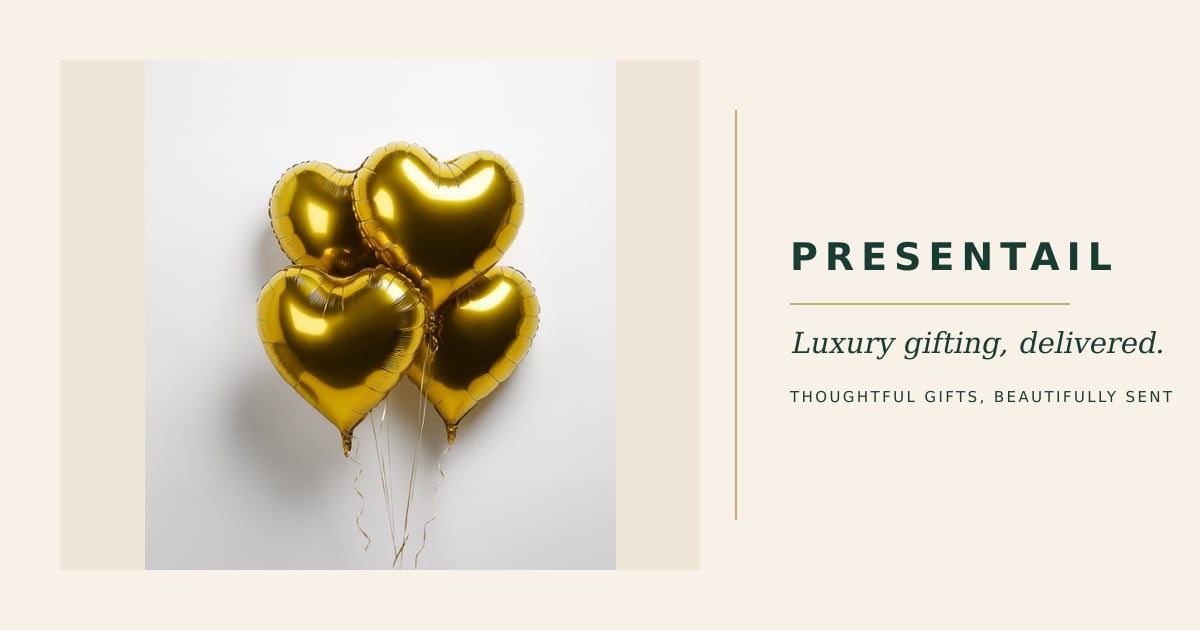 Four Gold Heart Balloons
