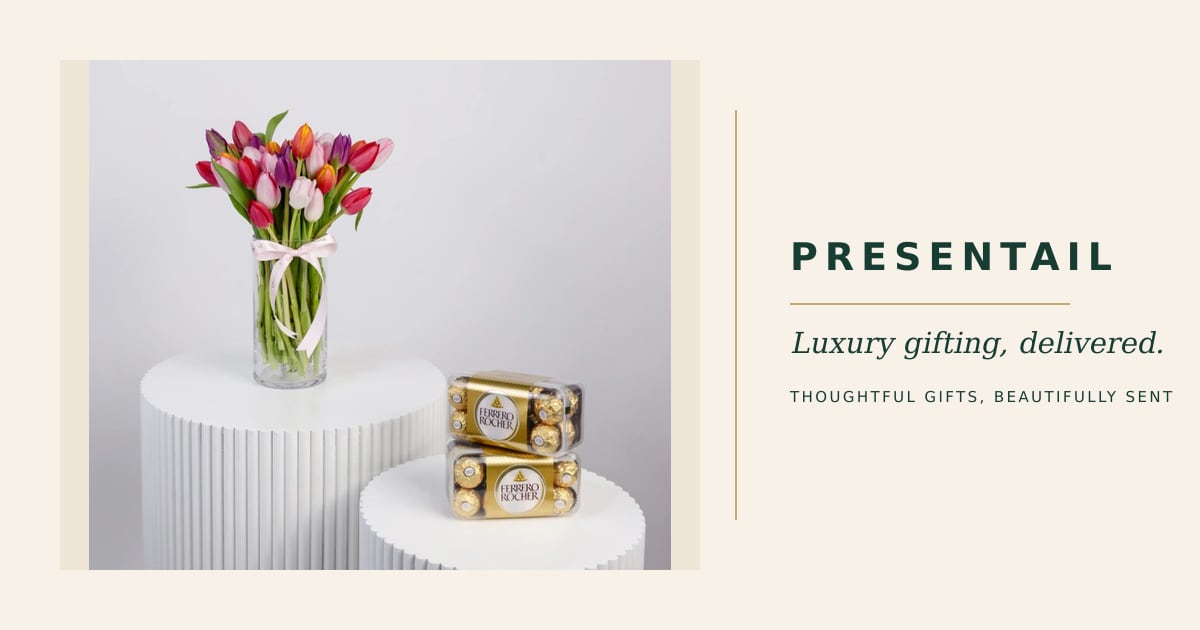 Mixed Tulip Vase &amp; Ferrero Rocher Chocolate Bundle